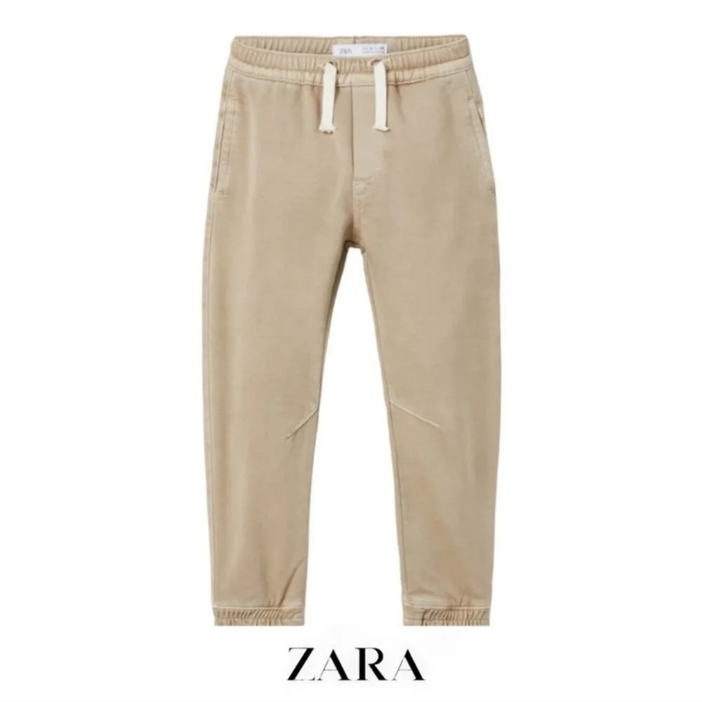 ❌️SOLD❌️ZARA KIDS STRETCH JOGGER PANTS BEIGE SIZE 8 YEARS - Picture 1 of 6